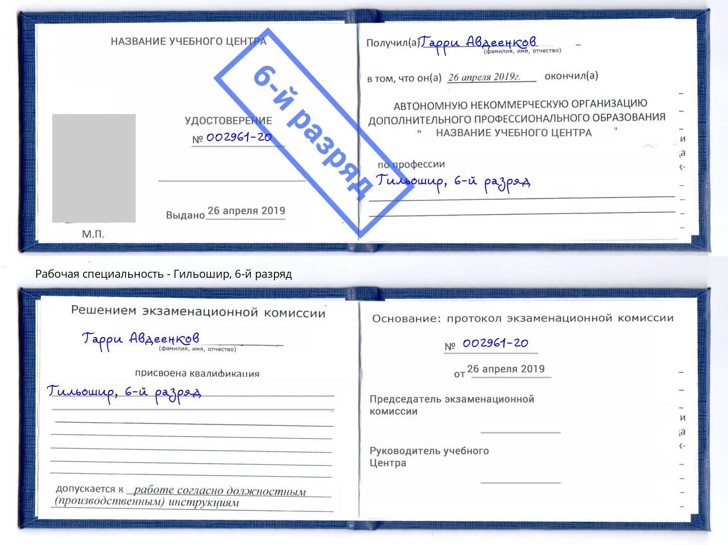 корочка 6-й разряд Гильошир Омск