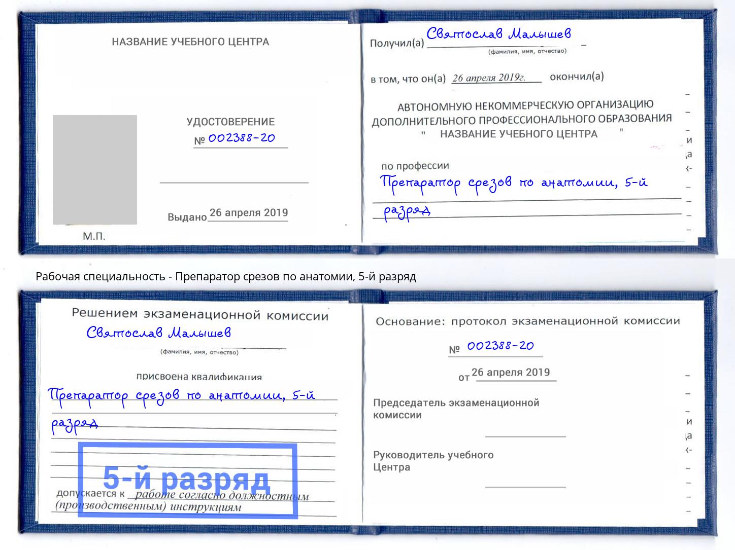 корочка 5-й разряд Препаратор срезов по анатомии Омск