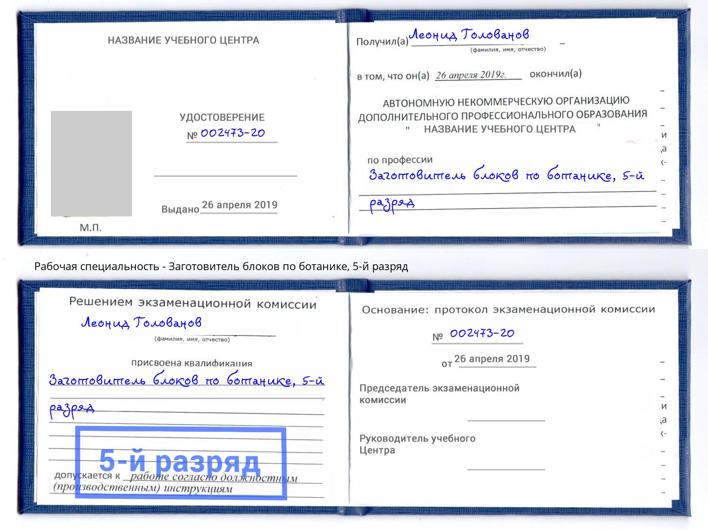 корочка 5-й разряд Заготовитель блоков по ботанике Омск