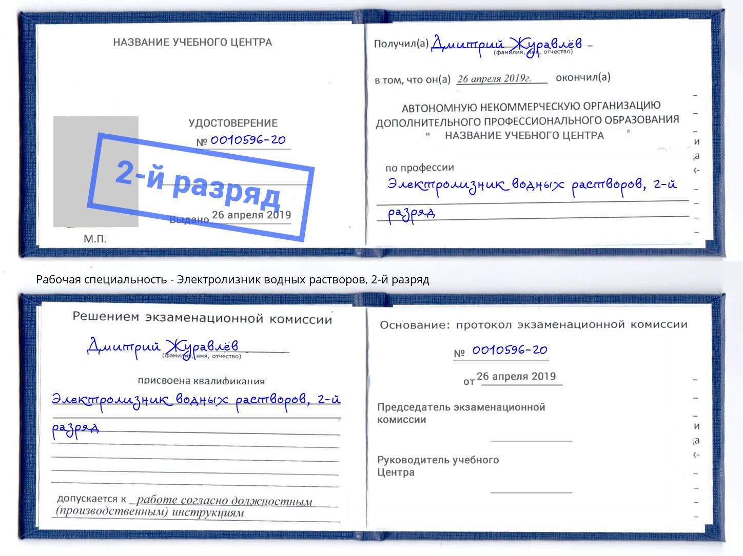 корочка 2-й разряд Электролизник водных растворов Омск