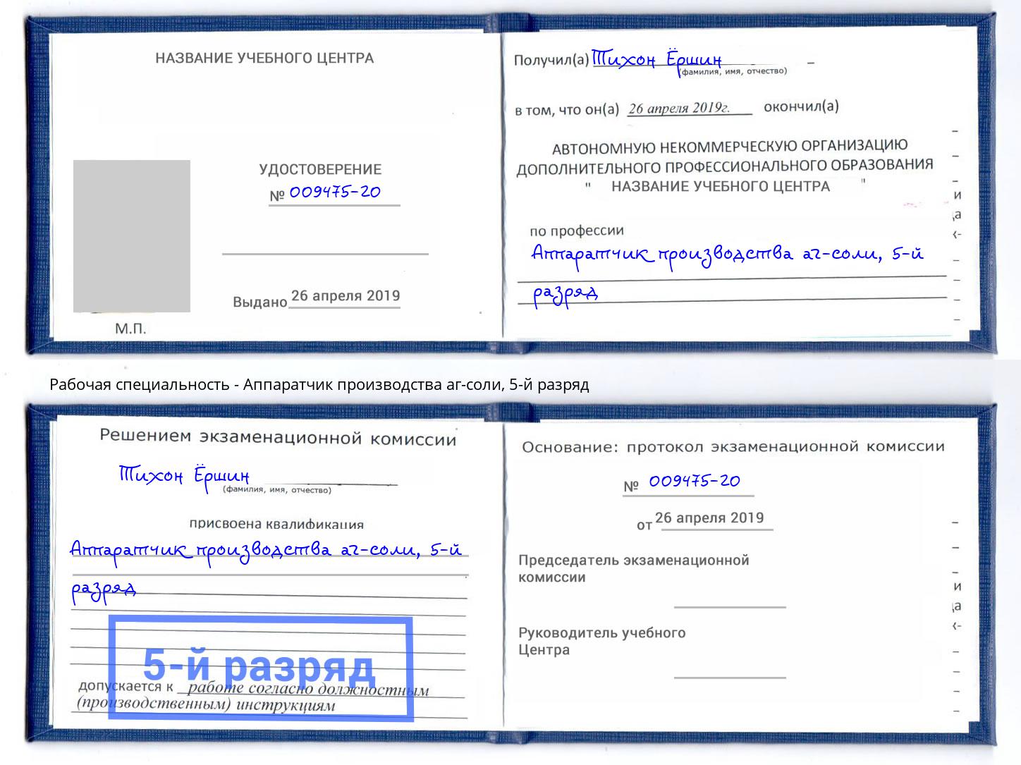 корочка 5-й разряд Аппаратчик производства аг-соли Омск