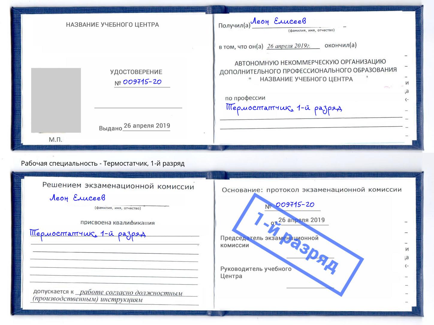 корочка 1-й разряд Термостатчик Омск