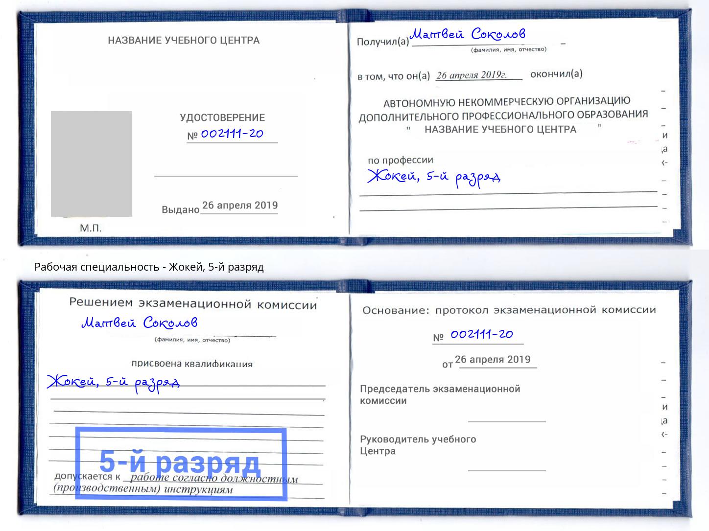 корочка 5-й разряд Жокей Омск