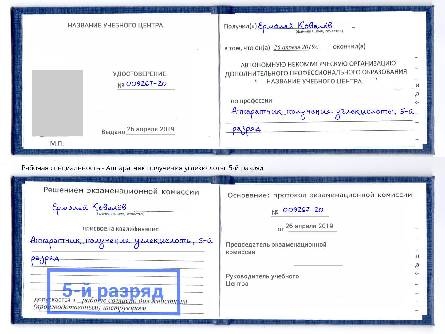 корочка 5-й разряд Аппаратчик получения углекислоты Омск