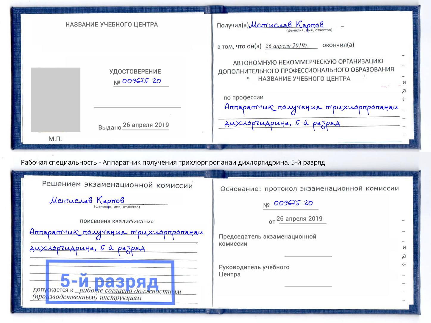 корочка 5-й разряд Аппаратчик получения трихлорпропанаи дихлоргидрина Омск